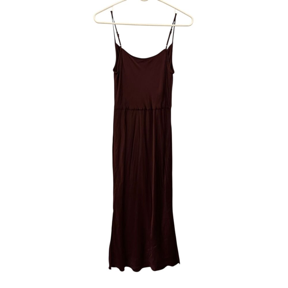 A by Anthropologie Maroon Shiny Adjustable Spaghetti‎ Strap Maxi Bodycon Dress S - Picture 2 of 7